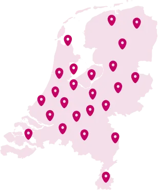 Kaart van Nederland met locaties van NuTheorie